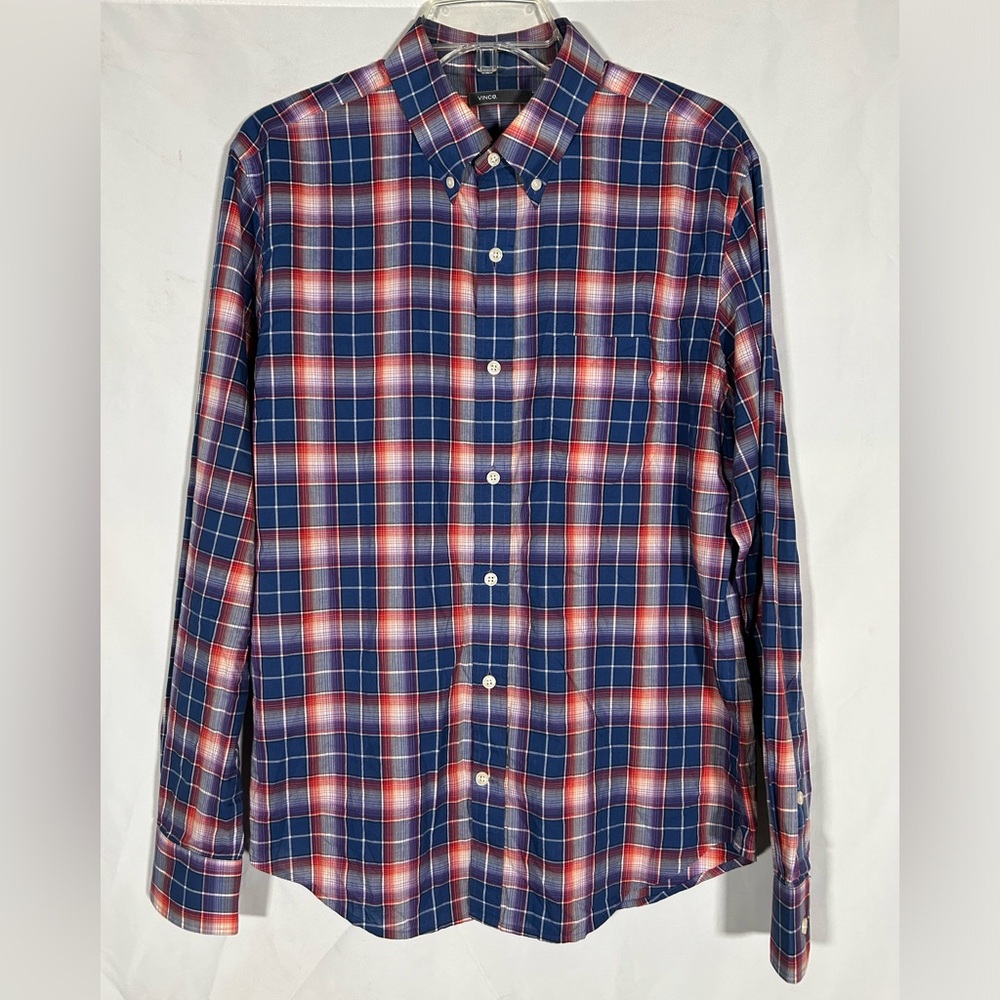 VINCE PLAID SUPER SOFT COTTON LONG SLEEVE BUTTON DOWN PREPPY SHIRT MENS MEDIUM